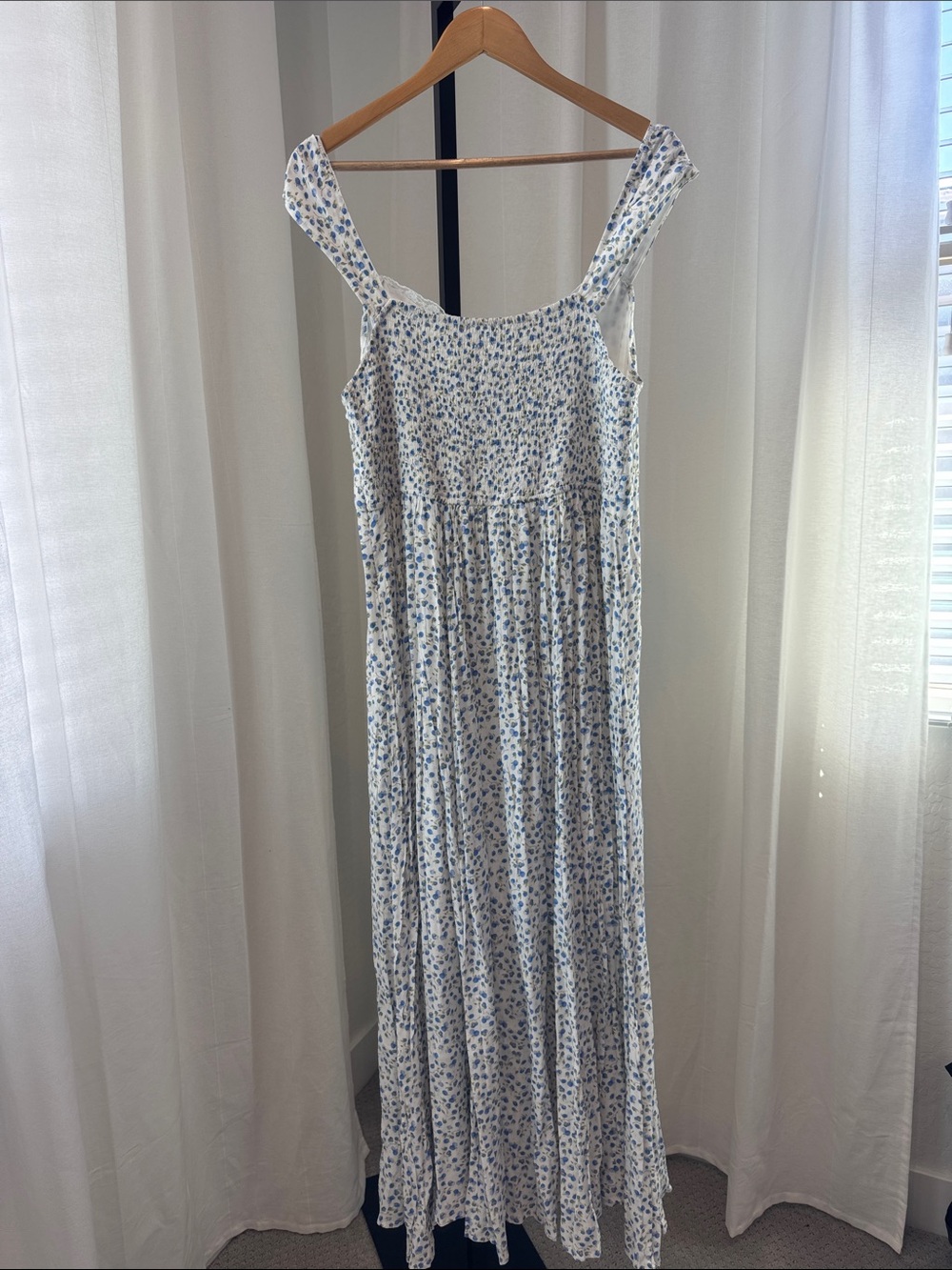 In Bloom White Maxi Dress with Blue Floral Print - Picture 3 of 5